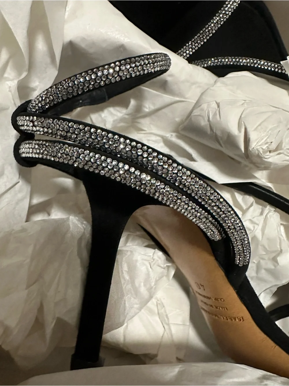 Isabel Marant Strassy Black Rhinestone Strap High Heel Sandals 40 made in Italy - Picture 15 of 16